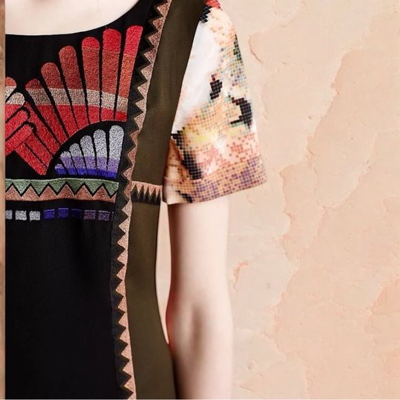 Anthropologie Ranna Gill Fanned Vignette Embroidered Shift Dress Size 10 EUC - Picture 3 of 9